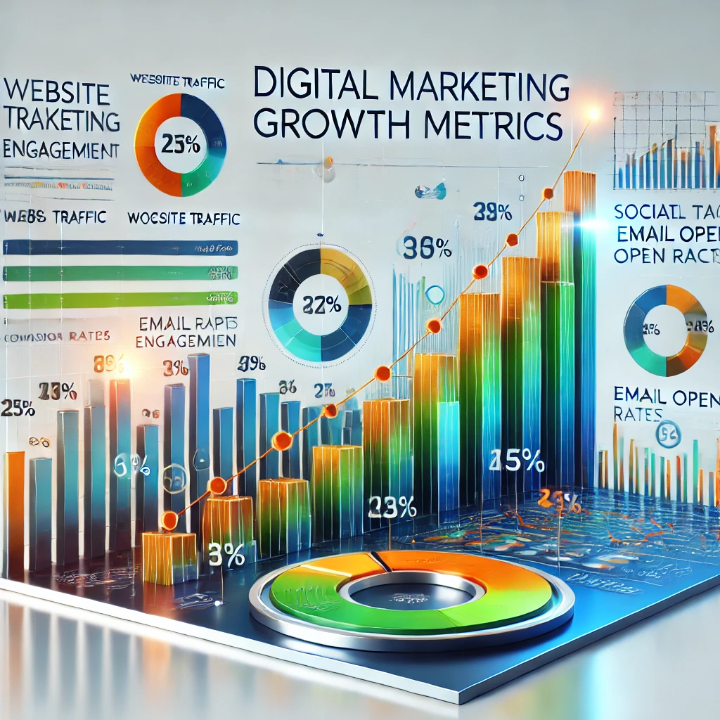 A graph or chart showing digital marketing growth metrics.